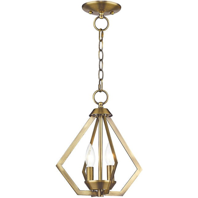 Antiqued Brass Two Light Metal Dimmable Chandelier With Shades