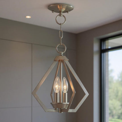 Nickel Two Light Metal Dimmable Chandelier With Shades