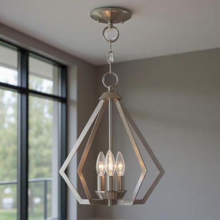 Nickel Three Light Metal Dimmable Chandelier With Shades