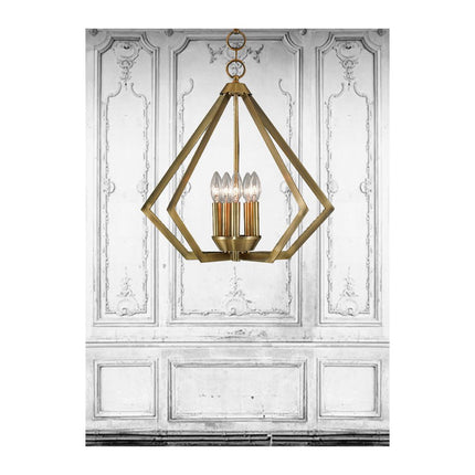 Antiqued Brass Five Light Metal Dimmable Chandelier With Shades