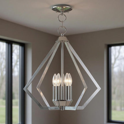 Silver Five Light Metal Dimmable Chandelier With Shades