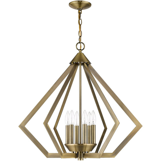 Antiqued Brass Six Light Metal Dimmable Chandelier With Shades HomeRoots