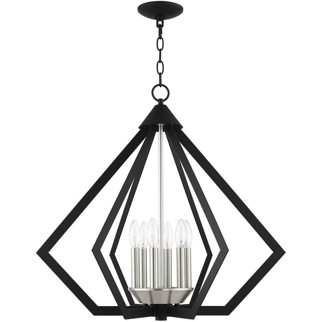 Black Six Light Metal Dimmable Chandelier With Shades HomeRoots