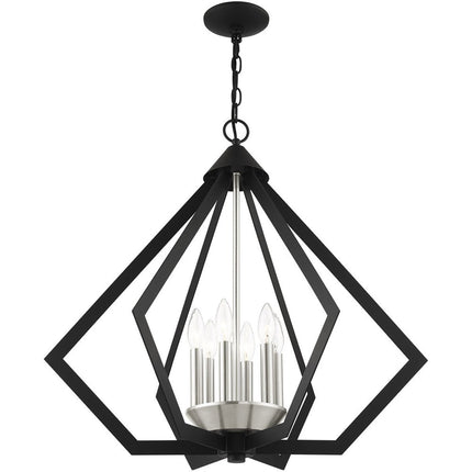 Black Six Light Metal Dimmable Chandelier With Shades