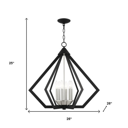 Black Six Light Metal Dimmable Chandelier With Shades