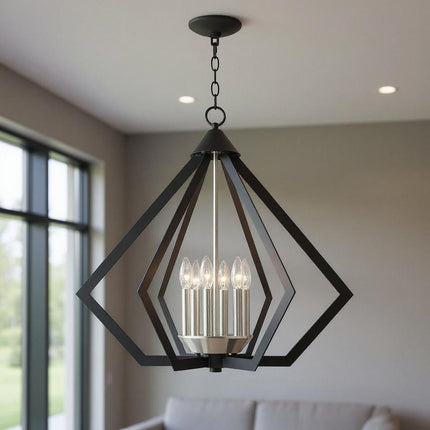 Black Six Light Metal Dimmable Chandelier With Shades