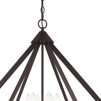 Bronze Six Light Metal Dimmable Chandelier With Shades