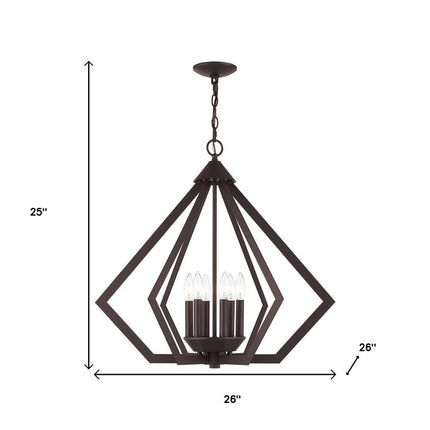Bronze Six Light Metal Dimmable Chandelier With Shades
