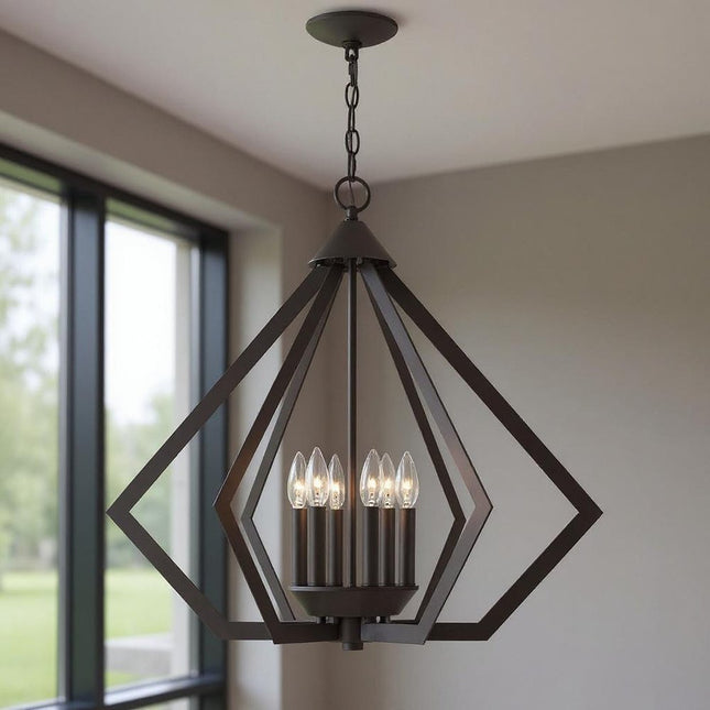Bronze Six Light Dimmable Chandelier With Shades HomeRoots