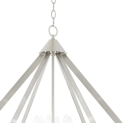 Nickel Six Light Metal Dimmable Chandelier With Shades