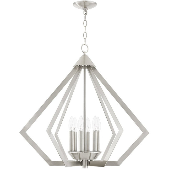 Nickel Six Light Metal Dimmable Chandelier With Shades HomeRoots