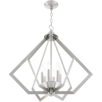 Nickel Six Light Metal Dimmable Chandelier With Shades