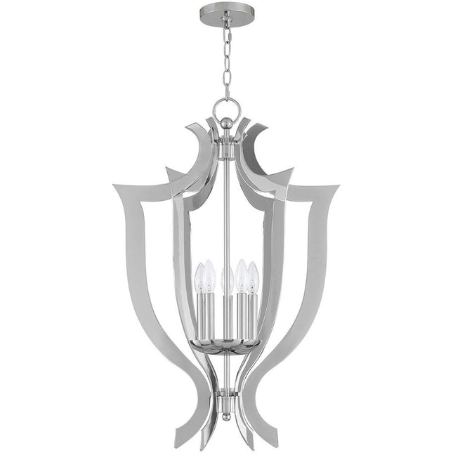 Silver Five Light Metal Dimmable Chandelier With Shades HomeRoots