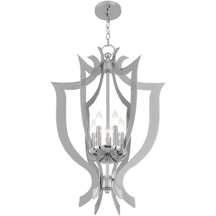 Silver Five Light Metal Dimmable Chandelier With Shades