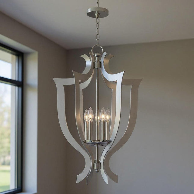 Five Light Dimmable Chandelier With Shades HomeRoots