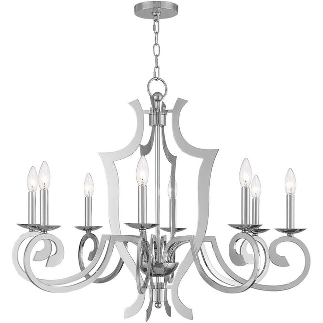 Silver Eight Light Metal Dimmable Chandelier With Shades HomeRoots