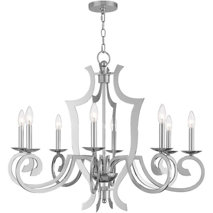 Silver Eight Light Metal Dimmable Chandelier With Shades