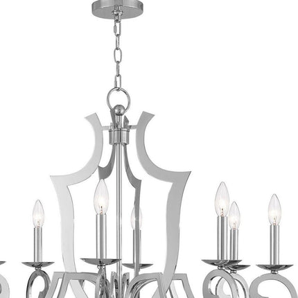 Silver Eight Light Metal Dimmable Chandelier With Shades