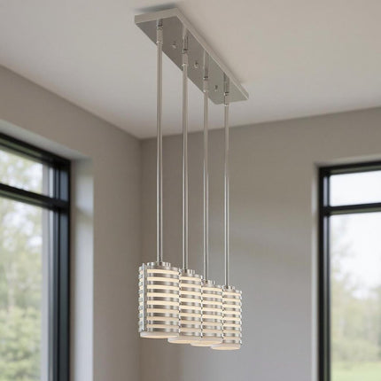 Nickel Three Light Metal Dimmable Chandelier With Shades