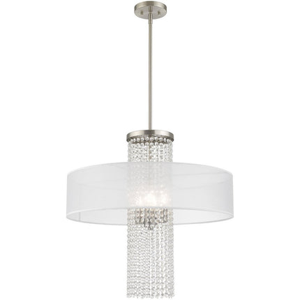 Nickel Four Light Metal Dimmable Chandelier With Shades