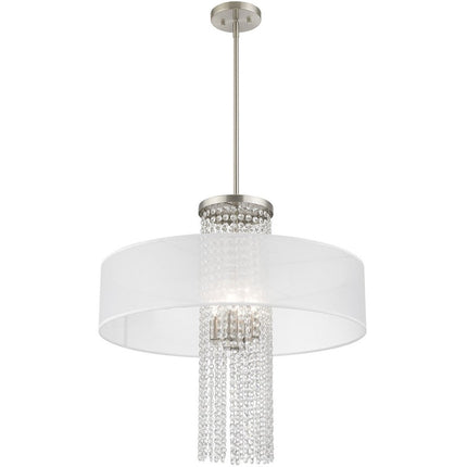 Nickel Four Light Metal Dimmable Chandelier With Shades