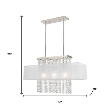 Nickel Three Light Metal Dimmable Chandelier With Shades