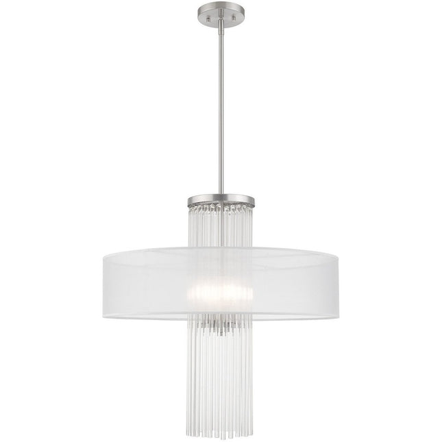 Nickel Four Light Metal Dimmable Chandelier With Shades