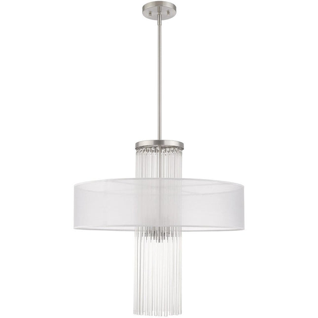 Nickel Four Light Metal Dimmable Chandelier With Shades