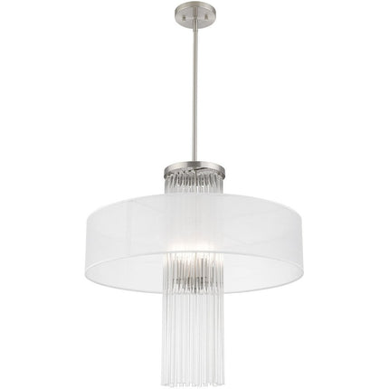 Nickel Four Light Metal Dimmable Chandelier With Shades