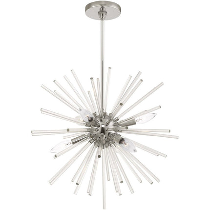 Silver Six Light Metal Dimmable Chandelier With Shades