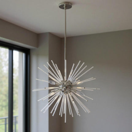 Silver Eight Light Metal Dimmable Chandelier With Shades