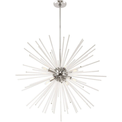 Silver Eight Light Metal Dimmable Chandelier With Shades