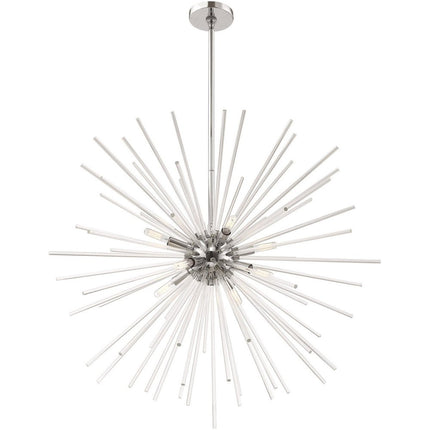 Silver Eight Light Metal Dimmable Chandelier With Shades