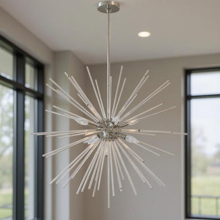 Silver Eight Light Metal Dimmable Chandelier With Shades