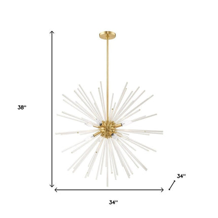Brass Eight Light Metal Dimmable Chandelier With Shades