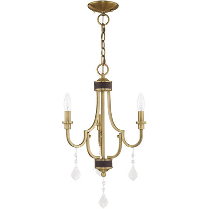 Antiqued Brass Three Light Metal Dimmable Chandelier With Shades