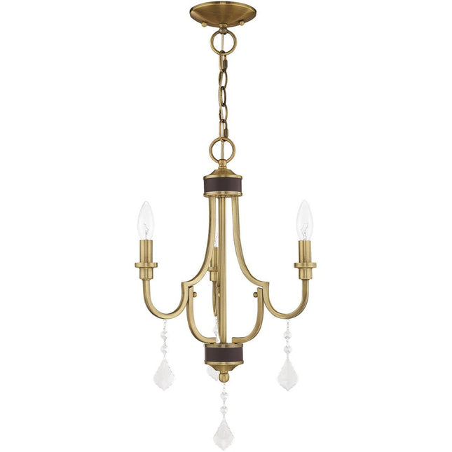Antiqued Brass Three Light Metal Dimmable Chandelier With Shades