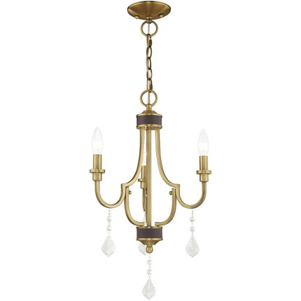 Antiqued Brass Three Light Metal Dimmable Chandelier With Shades