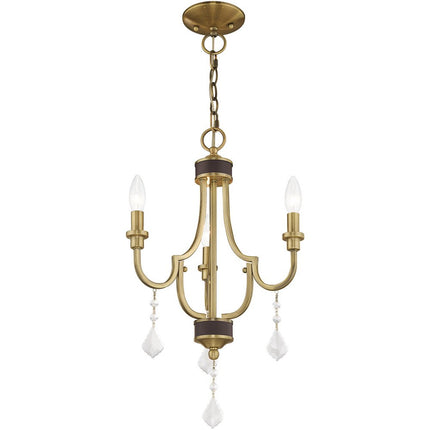 Antiqued Brass Three Light Metal Dimmable Chandelier With Shades