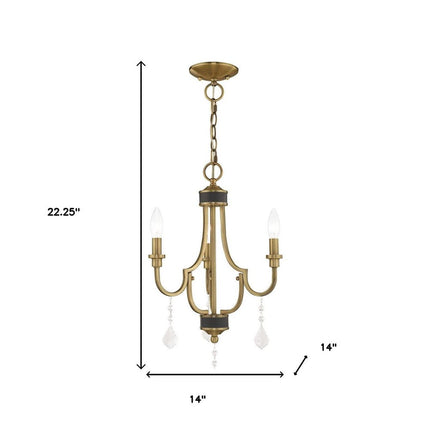 Antiqued Brass Three Light Metal Dimmable Chandelier With Shades