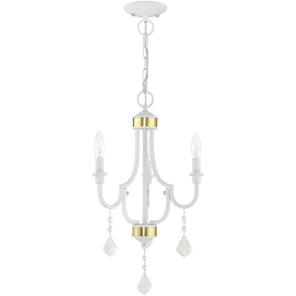 White Three Light Metal Dimmable Chandelier With Shades