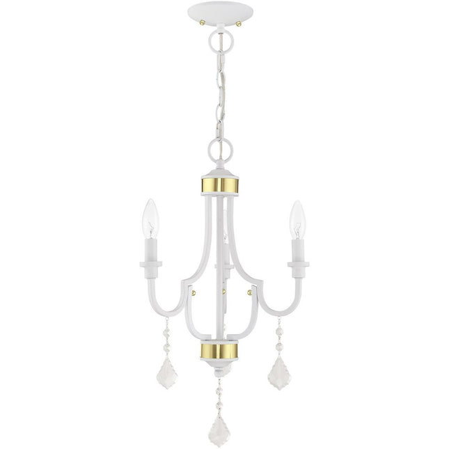 White Three Light Metal Dimmable Chandelier With Shades
