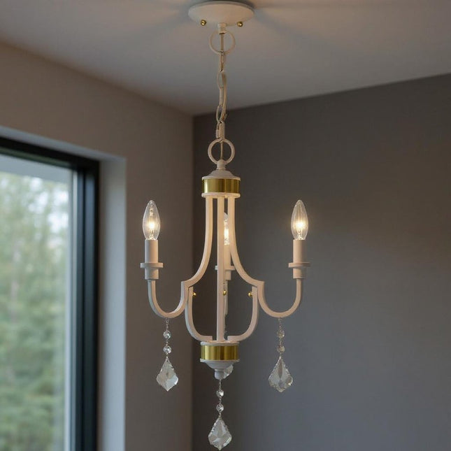 White Three Light Dimmable Chandelier With Shades HomeRoots