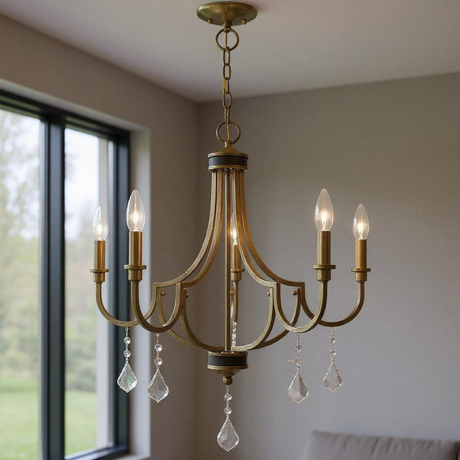 Five Light Dimmable Chandelier With Shades HomeRoots