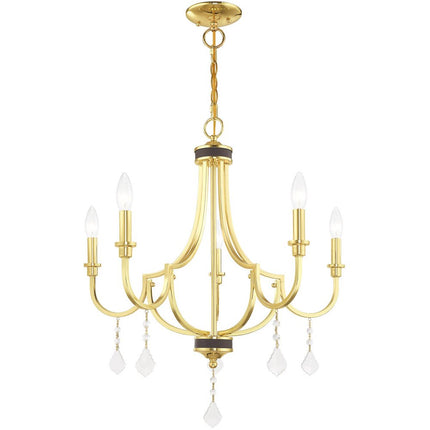 Brass Five Light Metal Dimmable Chandelier With Shades