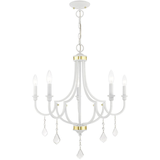 White Five Light Dimmable Chandelier With Shades HomeRoots