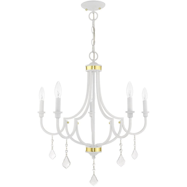 White Five Light Metal Dimmable Chandelier With Shades
