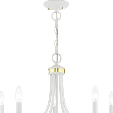 White Five Light Metal Dimmable Chandelier With Shades