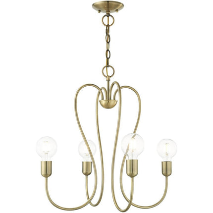 Antiqued Brass Four Light Metal Dimmable Chandelier With Shades