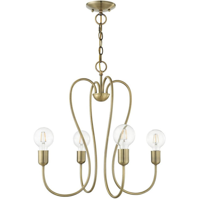 Antiqued Brass Four Light Metal Dimmable Chandelier With Shades HomeRoots